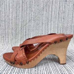 Costume National‎ Heels Size 38.5 Wooden Platform Clogs Y2K Boho Western Artisan